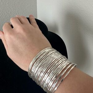 Bold wide silver tone cuff bracelet